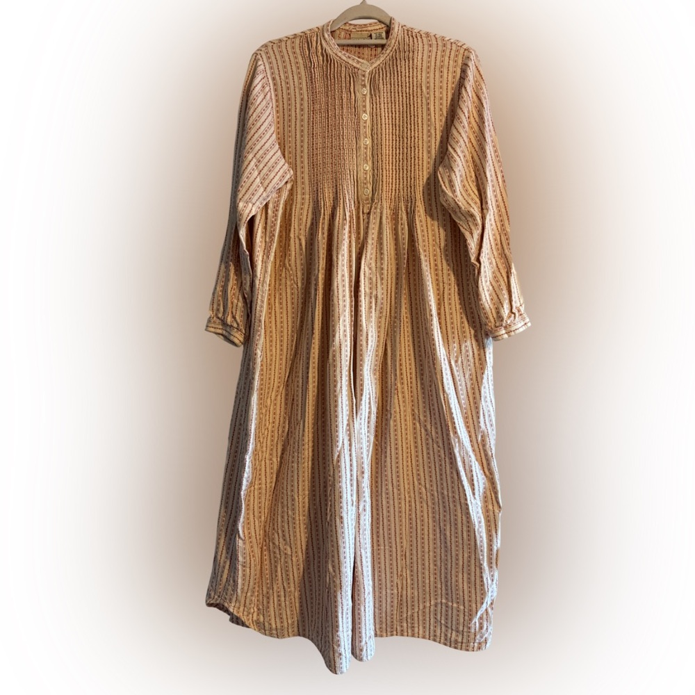 90s Vintage L.L. Bean Dobby Striped Cotton Flannel Nightgown Red White Medium - Picture 4 of 12